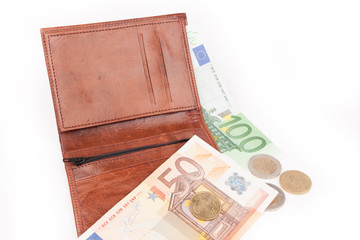 Brown wallet with EU money