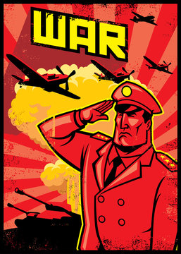soldier salute poster with war plane background