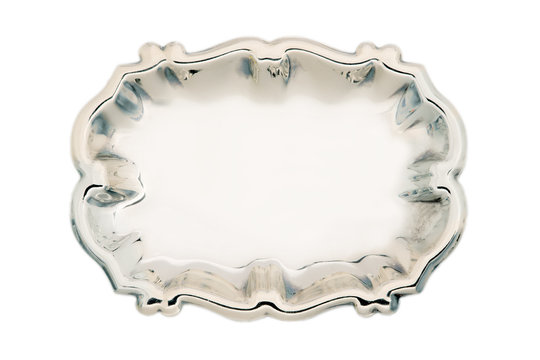 empty silver tray isolated on white