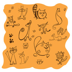 Fototapeta premium Set of various cats Drawings - Illustration
