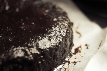Chocolate cake with chocolate sauce - colorized photo
