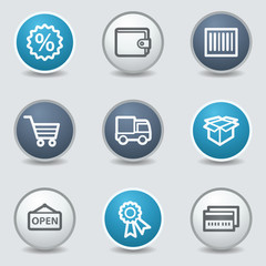 Fototapeta premium Shopping web icons, circle blue buttons