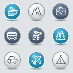 Travel web icons, circle blue buttons