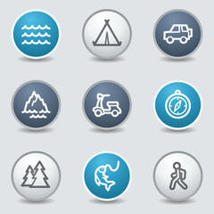 Travel web icons, circle blue buttons