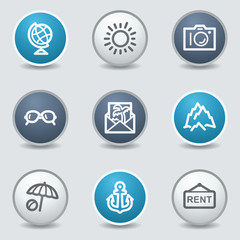 Travel web icons, circle blue buttons