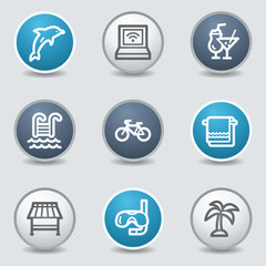 Vacation web icons, circle blue buttons