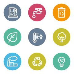 Ecology web icons set 1, color circle buttons