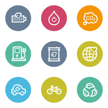 Ecology web icons set 4, color circle buttons