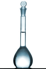 Isolated chemical volumetric flask on table
