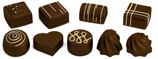 realistic 3d render of chocolate candies