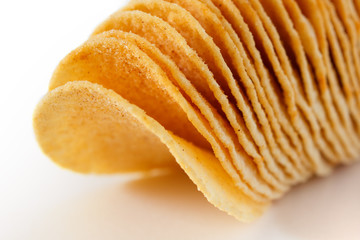 Processed chip stacked together on white