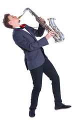 Naklejka premium Man with saxophone