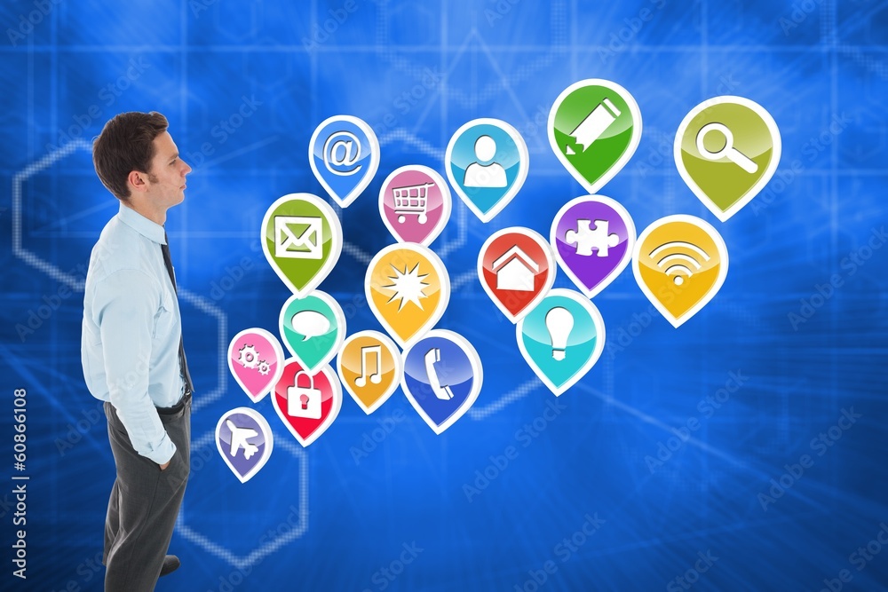 Aufkleber composite image of serious businessman standing with hands in po