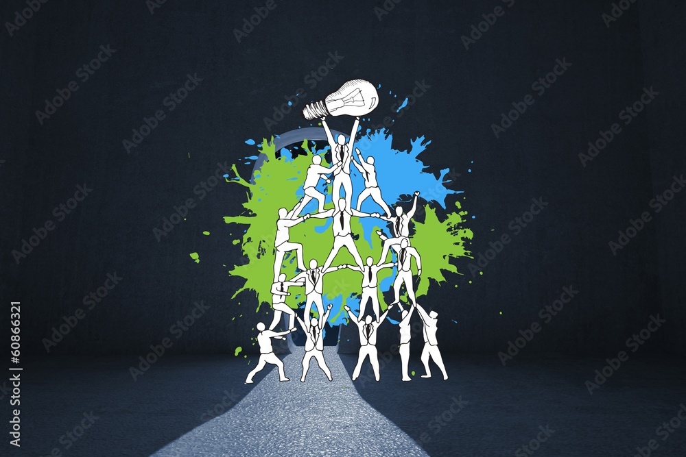 Poster composite image of teamwork concept on paint splashes