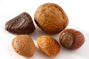 Five mixed nut on white