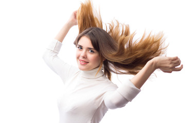 active beautifu moving  girl with luxurious flying  hair