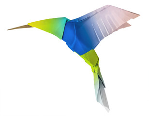 Origami flying hummingbird - obrazy, fototapety, plakaty