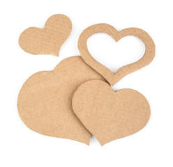 Cutout hearts  made of cardboard. Isolated on white background
