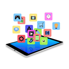 tablet with colorful application icons,tablet  illustration