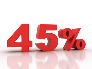 3d rendering of a 45 percent discount in red letters on a white