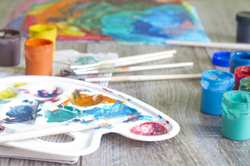 Poster paints watercolor with brushes abstract composition