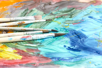 Poster paints watercolor with brushes abstract composition