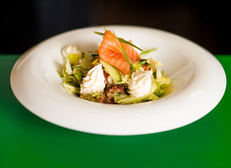 Smoked salmon with cream and salad