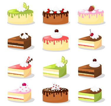 Cute retro set of cakes, vector illustrations