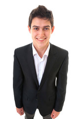 Portrait of young business man in suit on white background