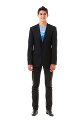 Smiling young business man Full Length isolated on white backgro