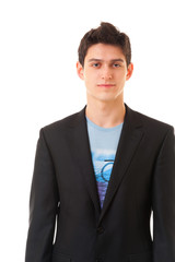 Smiling young business man isolated on white background