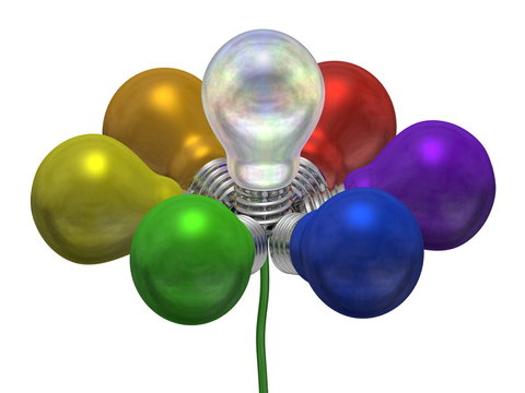 Flower of many-colored and pearl light bulbs on green wire