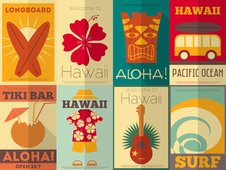Retro Hawaii posters collection - obrazy, fototapety, plakaty