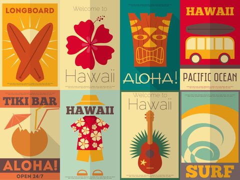 Fototapeta Kolekcja plakatów retro na Hawajach