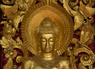 Fototapeta premium Buddha Carving inside a temple, Luang Prabang, Lao