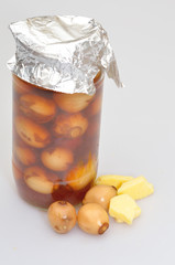jar of home made pickled onions and cheese
