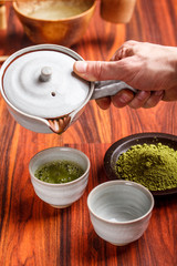 Serving matcha tea