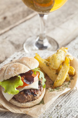 Gourmet delious burger with cheese, tomato and lettuce