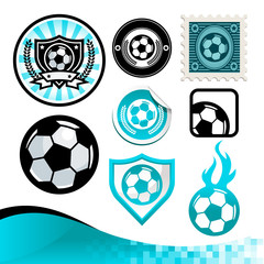 Design kit of emblems and icons with soccer balls