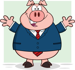 Businessman Pig Cartoon Character With Open Arms