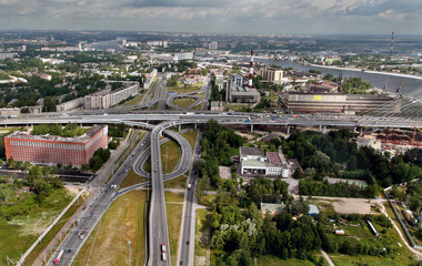 Road transport interchange before cable-stayed bridge, entrance