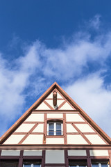 Gable roof of traditional German half-timbered house in medieval