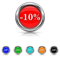 10 percent discount icon - six colours set