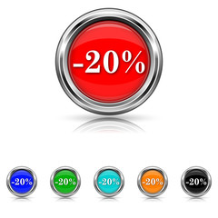 20 percent discount icon - six colours set
