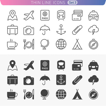 Traveling and transport set. Trendy line icons for web and mobil