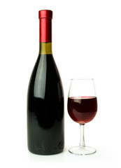 bottle and glass of red wine