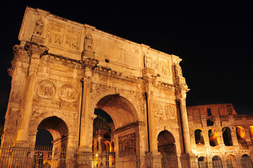 Arch of Constantine and Coliseum in Rome, Italy