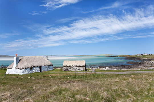 Croft house overlooking the sea, Western Isles of Scotland