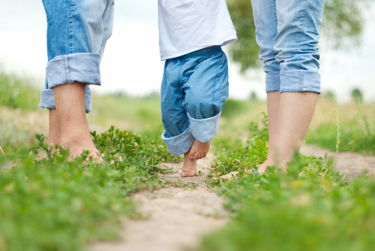 Happy family on a walk in summer