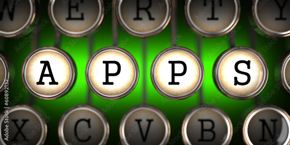 Poster old typewriter's keys with apps slogan.